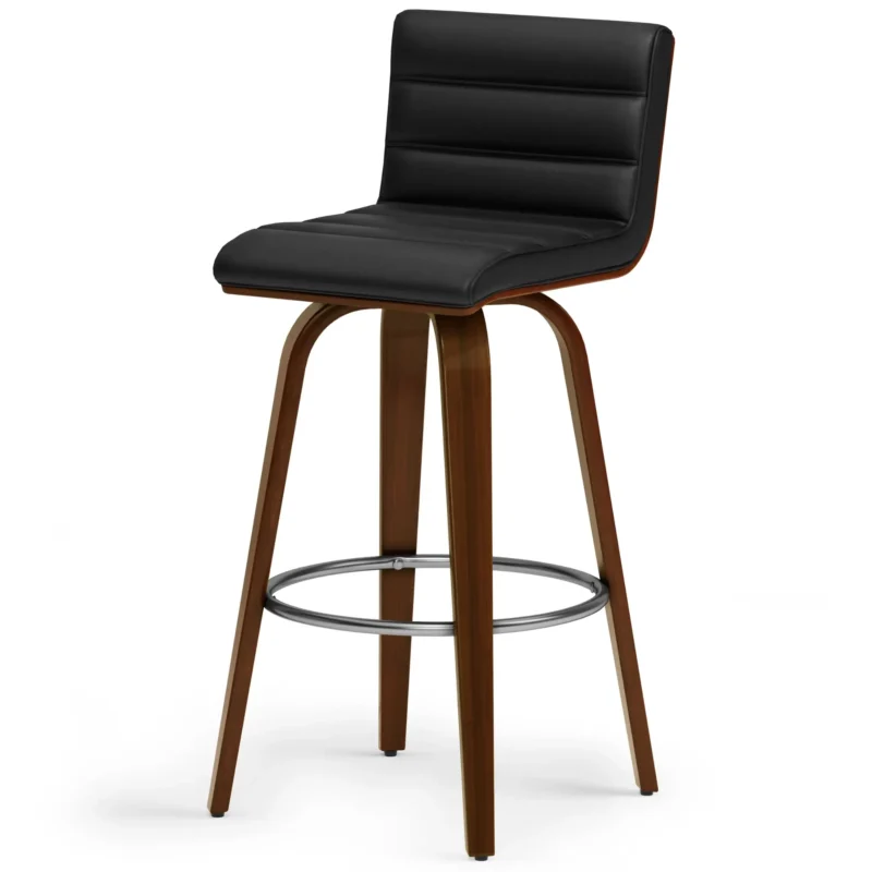Simpli Home - Roland Mid Century Modern swivel bar stool in vegan faux leather - Black - Image 2